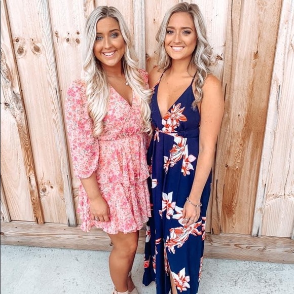 Navy Blue Floral Maxi Dress (Only worn once) - Picture 4 of 7